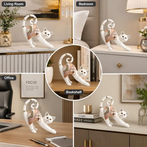 Image of Armonia Charming Stretching Cat Showpiece for Home Decor, Premium Polystone Cat Figurine with Crystal, Pearl & Rose Gold Accents, Decorative Statue for Living Room,Office,Bedroom,Shelf Decor,8.27 Inch