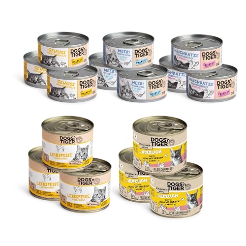 Produktbild von Dogs’n Tiger Adult Katzenfutter Nassfutter Mixpaket Thunfisch Lachs Shrimps Huhn - 15 x 200 g