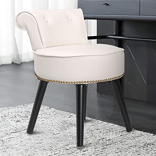 MUPATER Vanity Stool Chair Makeup with Low Back, Round Padded Chair for Vanity, Make-up Chairs for Vanity with Wood Legs, White - Thumbnail 4