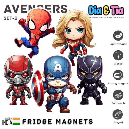 Image of Dia & Tia Superhero Themed Fridge Magnets, Superheroes - B | Made in India, For Office, Kitchen, Refrigerators, Magnetic Boards, Motivational Quotes, Culture, Gamers, Cute Cartoons