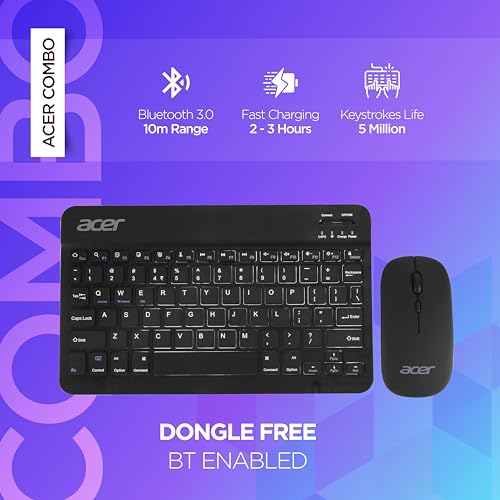 Acer Nano Pad Rechargeable Bluetooth Keyboard & Mouse Combo, 3 DPI Upto 1200 DPI, 78 Keys Anti Slip Back, Ultra Thin Design for Tablet, Laptop, Mobile, 10m Working Distance, Scissor Footed (Black) view 2