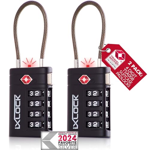 iXLOCK Candado Combinacion Cable Acero Flexible Anti Robo. Candado Maleta TSA Numerico 4 Digitos para Mochila Maletas y Taquilla Gimnasio. Candado Seguridad Equipaje Negro 2