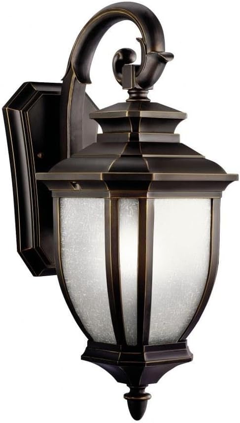 Kichler Salisbury 19.25" 1 Light Outdoor Wall Light with White Linen Glass in Rubbed Bronze