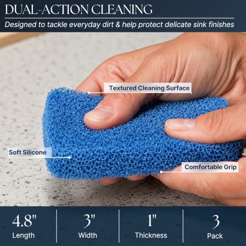 Image of Sinkology SSCRUB-101-3 Breeze Non-Scratch and Odor Resistant Silicone Scrubber Package of 3 Sponges, Blue, 3 Piece