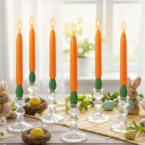 Lyrow 6 Pcs Easter Carrot Taper Candles 8.19 Inch Novelty Orange Carrot Candles Table Centerpieces Unscented Smokeless Dripless for Easter Party Home Dining Table Decor Spring Celebrations Supplies