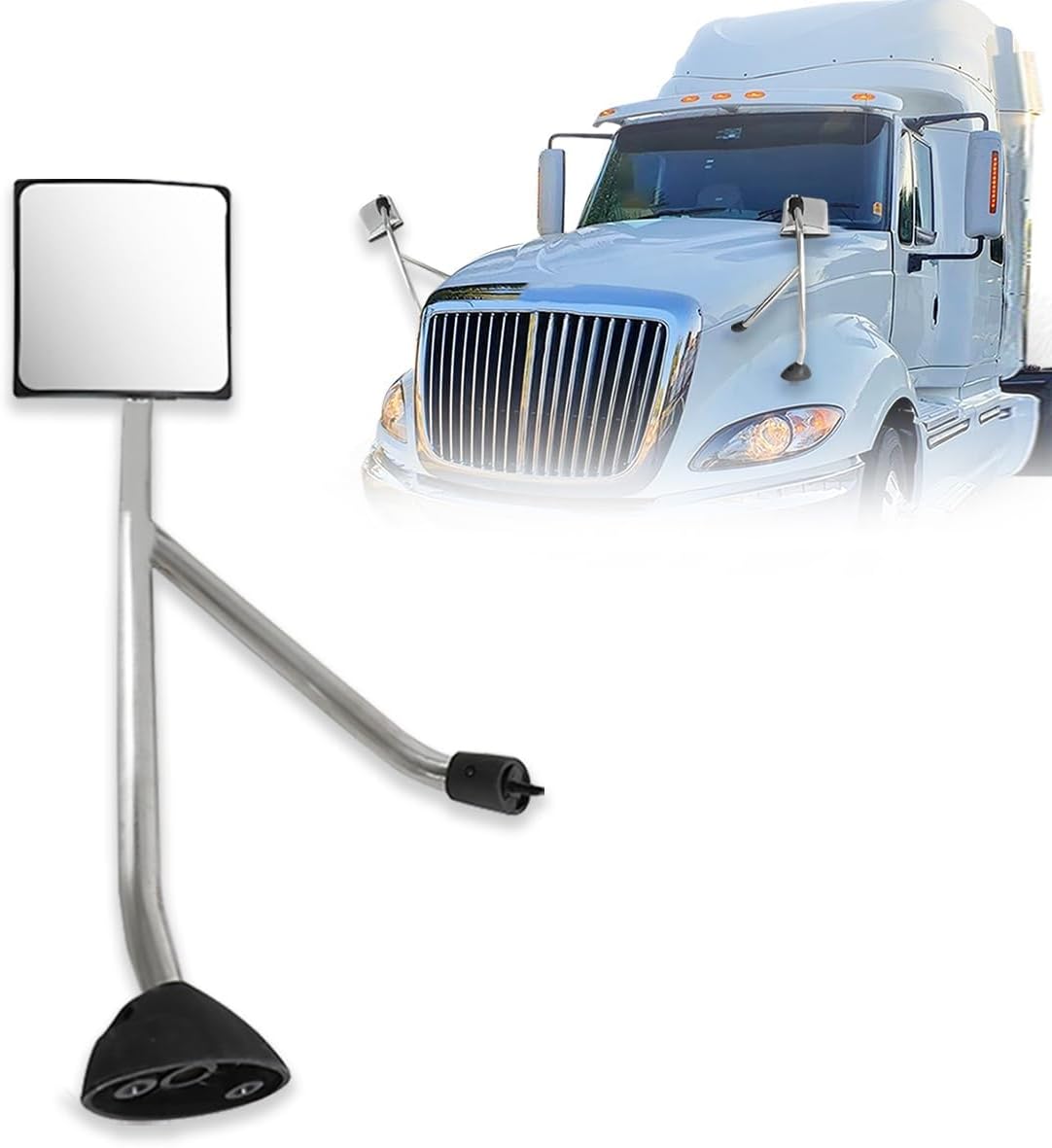 Chrome Hood Mirror Replacement for International Prostar 2008-2017 Semi Trucks with Mounting Arm Convex Mirrors Driver Left Side