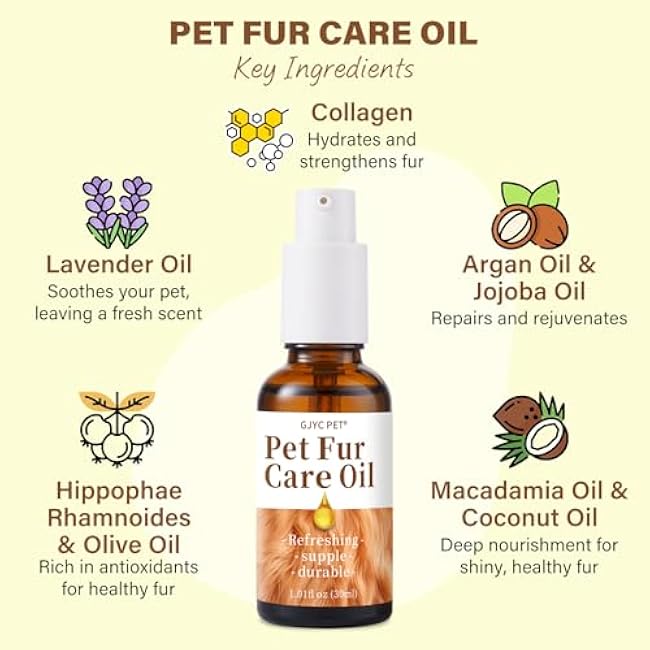 Pet Fur Care Oil - Detangles, Reduces Shedding - Adds Shine with Collagen & Natural Oils - Leave-in Conditioner for Dogs & Cats - 1.01 fl. oz-kCj6PmN6