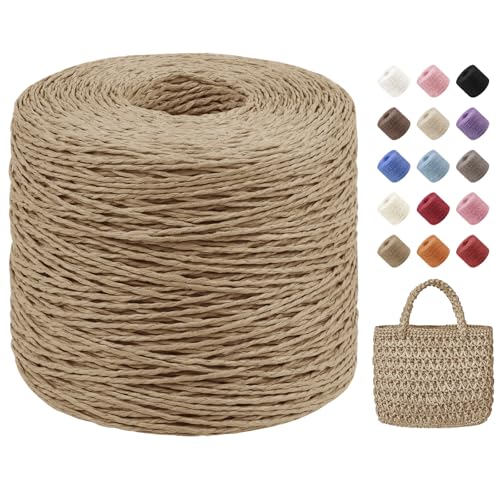 Uiopa Rafia para Tejer Crochet, 250g/380m Hilo de Rafia Natural, Hilo Crochet de Papel para Bolsos, Sombreros, Cestas, Decoración, Manualidades