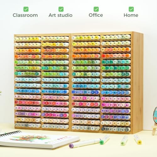 Ohuhu Bamboo Marker Organizer, Desktop Storage Hold 224 Markers for Honolulu Oahu Series of Ohuhu Markers, Pens Pencils Stationary Organizer Holder with 32 Compartments for Classroom Office Decor thumbnail 6