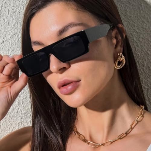 Original Narrow Rectangular Frame Designer Classic Trendy Cool Dark Black UV400 Protection Thick Sunglasses for Men Women 90’s Hip Hop Retro Shades Square Unisex Polarized Sunnies Sunglasses4