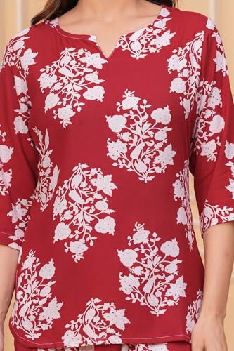 Image of Women's Printed Night Suit of Kurti & Pajama Set Women Night Wear Set