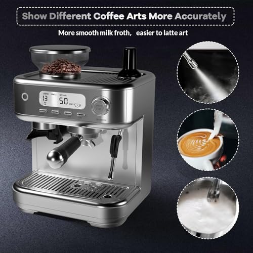 Image of Automatic Espresso Machine With Built-In Grinder, Steam Milk Frother, LCD Display, 78 Oz Removable Water Tank, For Cappuccino And Latte
