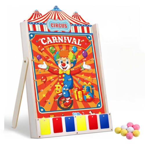 Fulmoon Disk Drop Game with 10 Disks Fun Carnival Game Circus Theme Party Games Wood Family Board Games for Carnival Party Decorations Birthday Supplies Activities 15.7 x 10 Inch (Clown Circus)