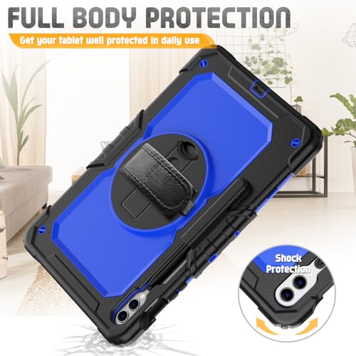 SEYMCY Case for Samsung Galaxy Tab S10+ / S9+ / S9 FE+ Plus 12.4 inch, Shockproof with Screen Protector, 360° Rotating Hand Strap & Stand, Shoulder Strap for Samsung S10/S9 Plus Tablet, Blue - Image 7