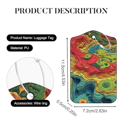 Image of Topographic Map Luggage Tags 2 Pack, PU Leather Privacy Flap