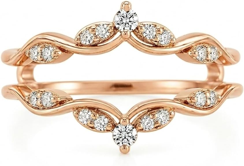 Moissanite Ring Enhancer Guard for Engagement Ring, 10K 14K 18K Gold 0.4Ctw Princess Moissanite Matching V-Shaped Wedding Bands Wrap for Women, Size 3.5-18