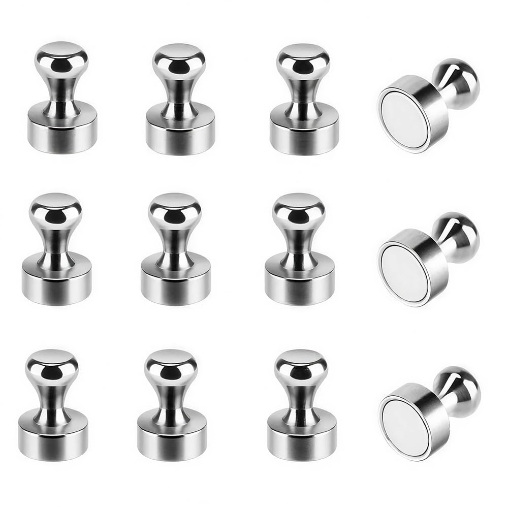 Refrigerator Magnet Push Pin - Rakizbe Brushed Nickel Steel Fridge magents, Magnetic Pushpins, Magnet Thumb Tacks, Magnets for Whiteboard, Kitchen, Office, Bulletin Board, Lockers (Black)