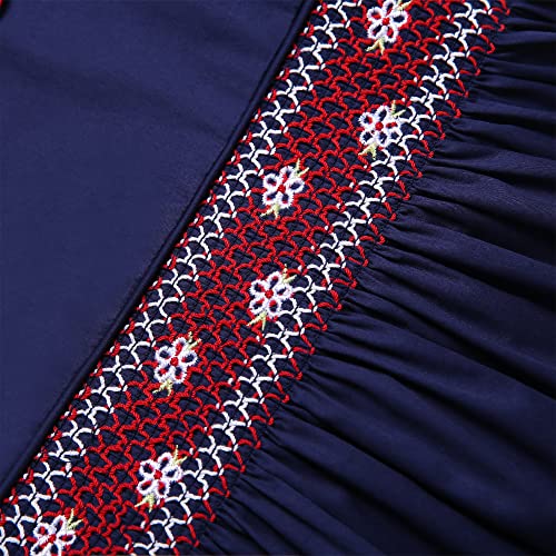 Girls Toddler Navy Embroidery Bubble Sleeve Summer Casual Smocked Dress Clothing Size 2 3 4 5 6 8 10 124