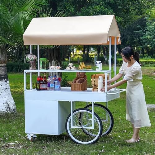 Carrito Móvil de Contenedor Marítimo,Genérico Puesto de Mercado con toldo,Estructura de Hierro, toldo Impermeable,pasamanos Reforzados,para Tiendas minoristas en Calles.(Wit,140 * 60 * 195cm)