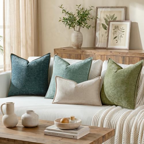 Image of a moment Pack of 2 Decorative Chenille Throw Pillow Covers with Twill Cushion Covers for Sofa Living Room Couch Bed 22x22 Inch,Crafted Border Dark Teal