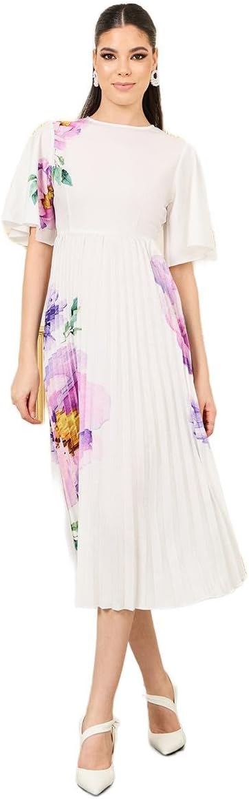 Styli Women 7007701736 Floral Print Pleated A-Line Midi Dress