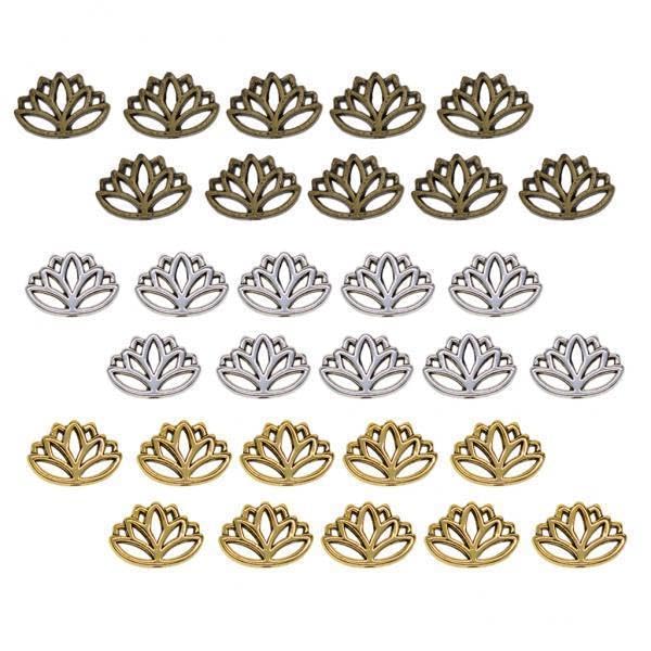 SNAPPSY 2x30x Retro Hollow Out Buddha Yoga Lotus Flower Metal Spacer Bead Mixed-image-12