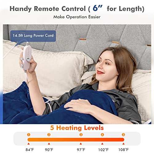 Image of Giantex Electric Heated Throw Blanket - 84 inch x 62 inch Electric Heating Blanket Throw w / 5 Heating Levels 10 Hours Auto-Off Overheat Protection Washable for Home & Office Full Body Warming (Blue, Twin)