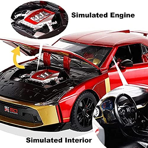 Image of Scale Exclusive Alloy Metal Pull Back | Die-cast Car Model with Sound Light Mini Auto Toy for Kids Metal Model Toy Car with Sound and Light (1.24 Scale -NIASAN GT-R50-RED)
