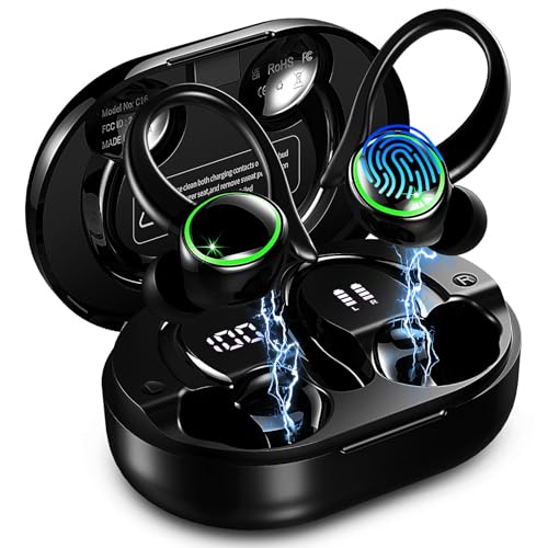 Auriculares Inalambricos Deportivos, Auriculares Bluetooth 5.4 HiFi Estéreo con 4 HD Mic, 50H Cascos Inalambricos Bluetooth con Cancelacion Ruido ENC, Pantalla LED, IP7 Impermeable Cascos para Running