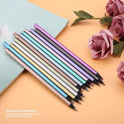 Colored Pencils, Art Premium Coloring Pencils Pack of 12 Colors Metallic Non-Toxic Colored Pencils Set for Coloring Books