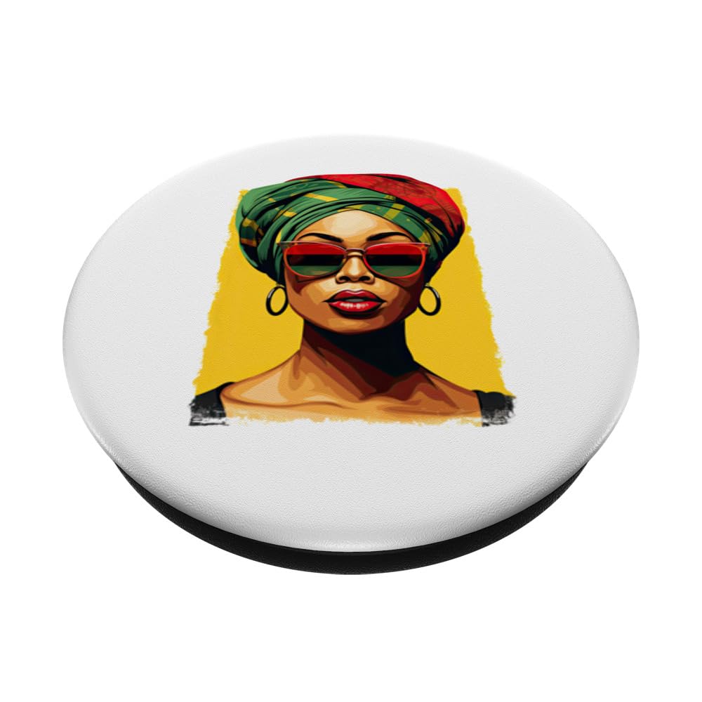 African Black Woman Africa Flag Sunglasses Turban Afro Pride PopSockets Swappable PopGrip - Image 2