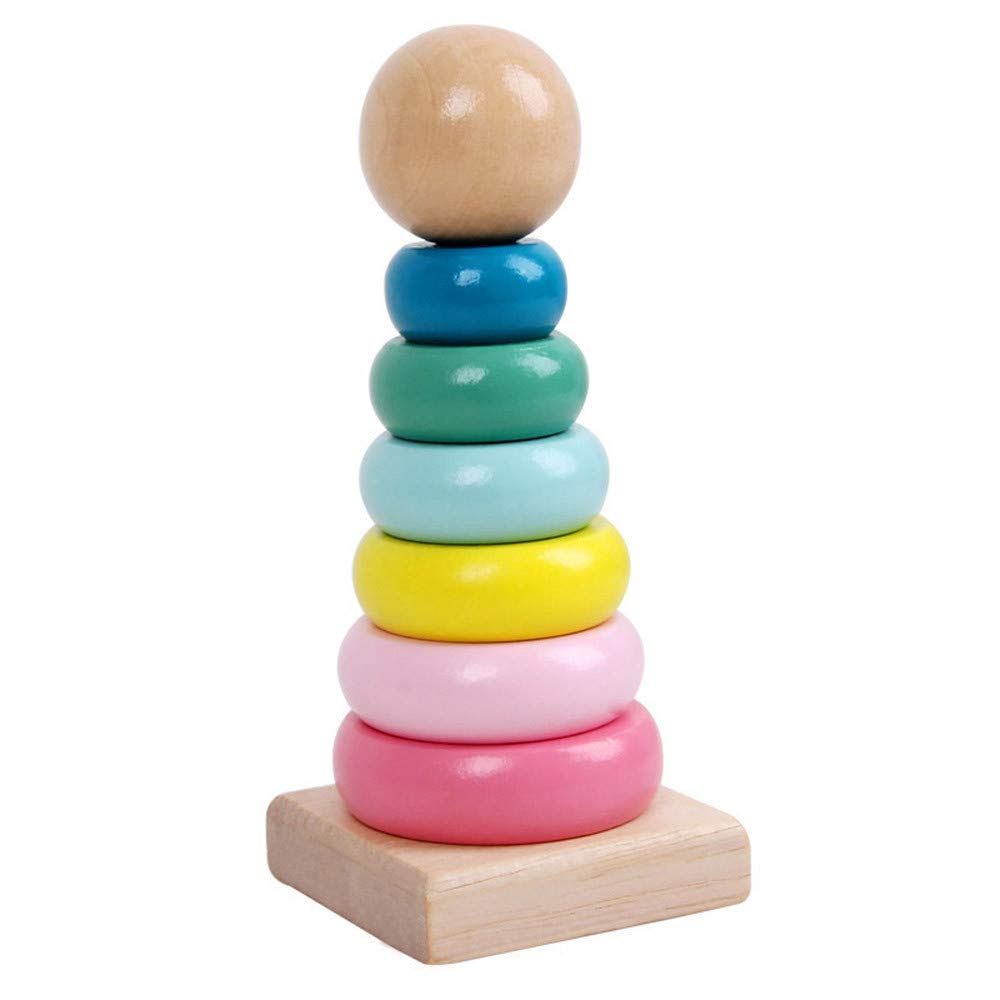 HOT1950s Wooden Early Education Toys Children, Intellectual Development Puzzle,Building Block Board Puzzle Color Shape Recognition Stack Sort Toy Early Learning Preschool Education for Baby Kids (A)