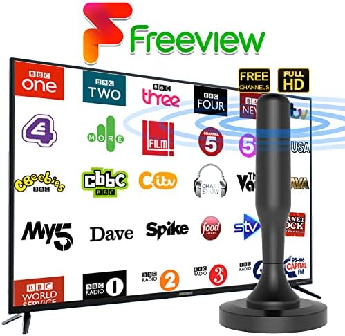 Indoor TV Aerial, 360° Reception & Strong Magnetic Base, Freeview Aerial, Long Range Reception, Supports 4K 1080p and All TV's-10ft Long Cables