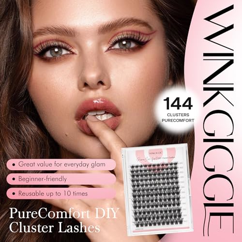 Image of Natural Lash Clusters Fluffy Eye Lash Clusters, 144pcs D Curled Wispy Volume Lash Extensions, DIY Individual Lashes Clusters with Soft Ultra-thin Band, 10-16mm (A14)