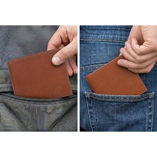 Image of Oak Leathers Slim Leather Wallet for Men - RFID Wallets Credit Card Holder Ultra Thin Gift for Mens, Front Pocket Minimalist Design