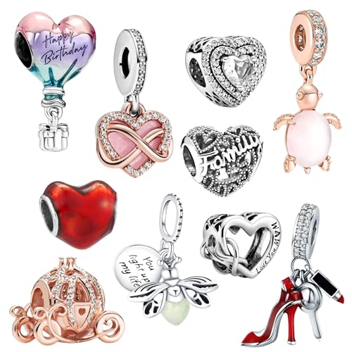 10 Pack Silver Spacer Bead Charms Set for Pandora Bracelets Special Gifts Unique Pandora Charms Design fit CZ Pendant Set