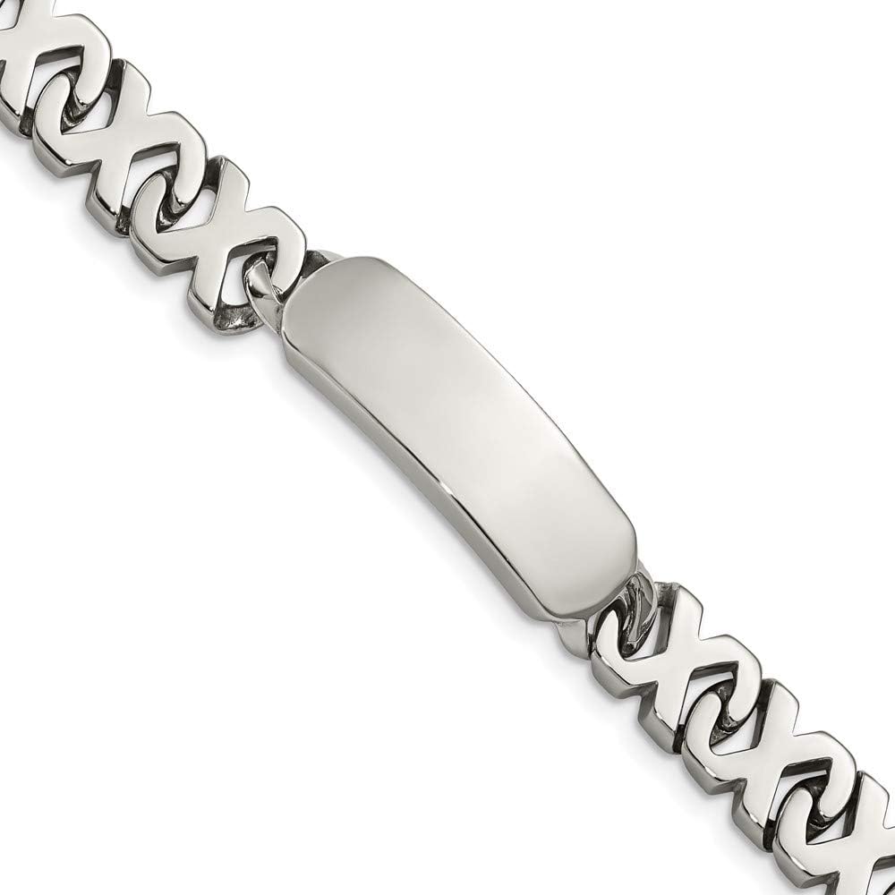 Solid Stainless Steel Men's ID Bracelet Engravable Identification Name Bar Tag - with Secure Lobster Lock Clasp 8.25" (Width = 10mm)