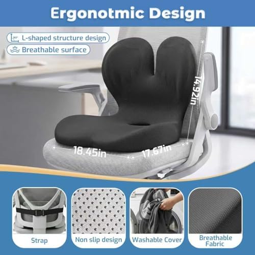 Ergonomic Memory Foam Seat Cushion, L-Shaped Design, for Sciatica & Tailbone Pain Relief –Back Pressure Relief Seat Cushion for Office Chair, Car Driver,Long Sitting Comfort - 5
