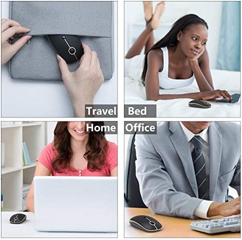 ASHU Wireless Bluetooth Mouse, Multi Device 2.4G USB & Bluetooth 4.0 Mouse, 1000-1600-2400 Adjustable DPI, Optical Silent Mice for ipad Mac Computer Laptop PC Tablet, Black and Gold