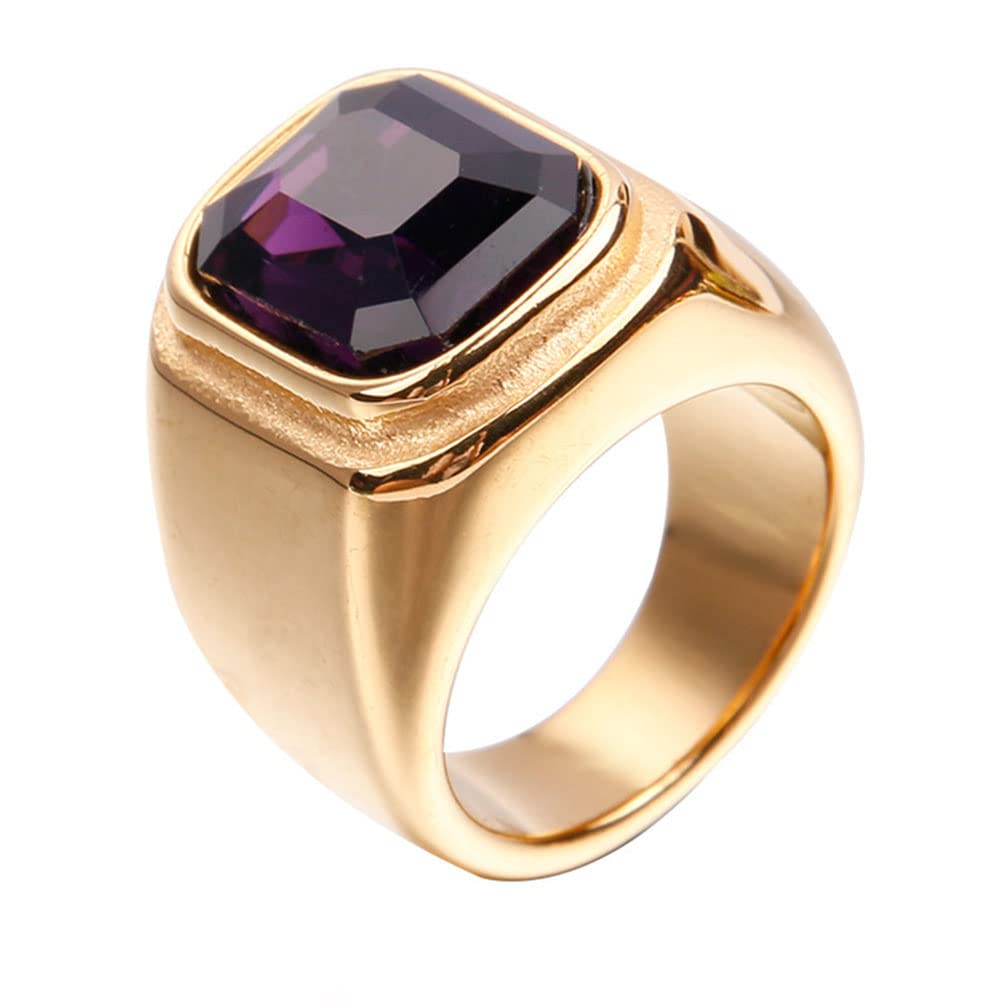 LIMSUP Gold Plated Stainless Steel Mens Stone Ring, Square Cut Pinky Rings  with Gem Stone for Men, Birthstone Jewelry
