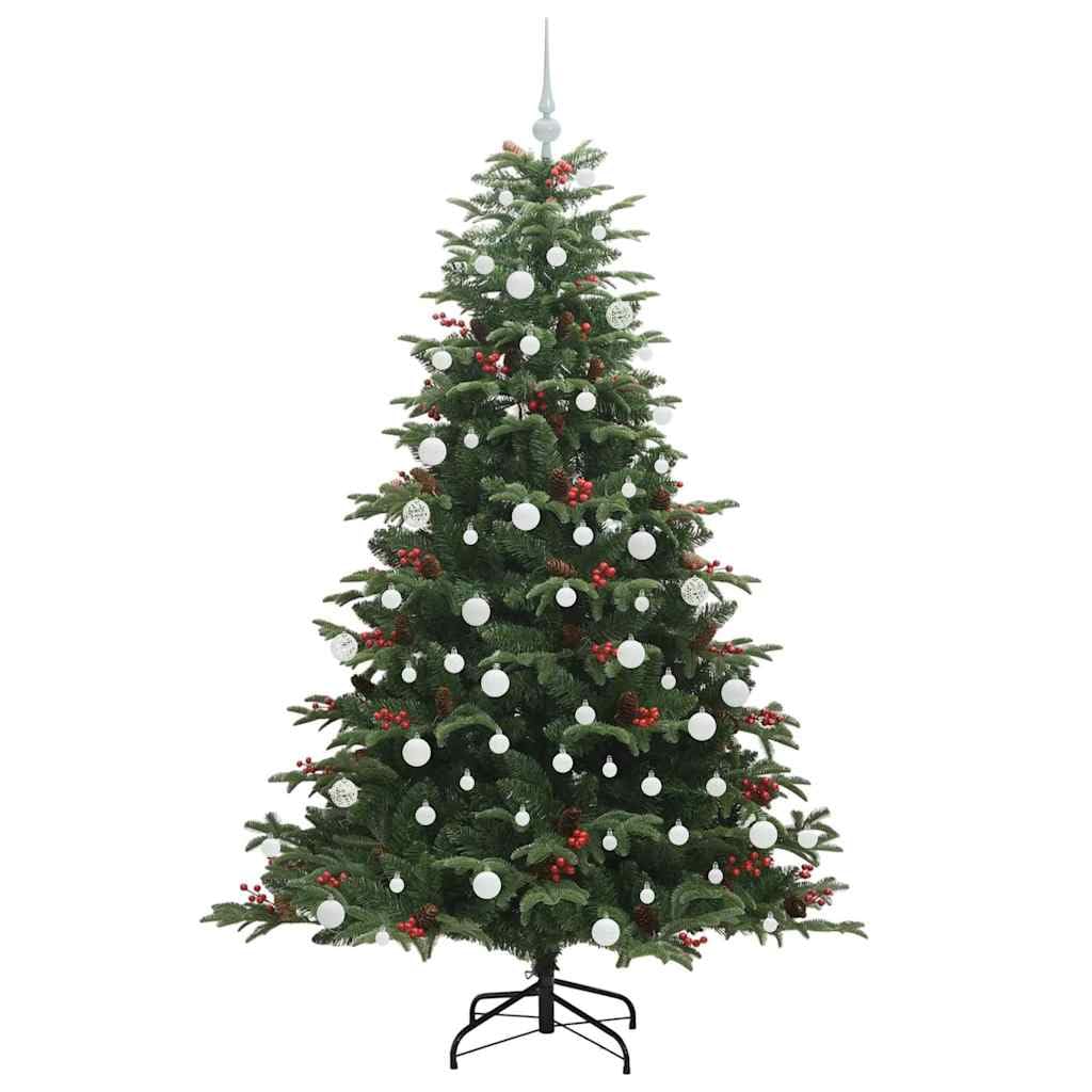 Albero di Natale artificiale con 300 LED bianco caldo, 180 cm, verde, pieghevole, in PVC, con supporto, per interni ed esterni protetti, 8 modalità flash, funzionamento USB