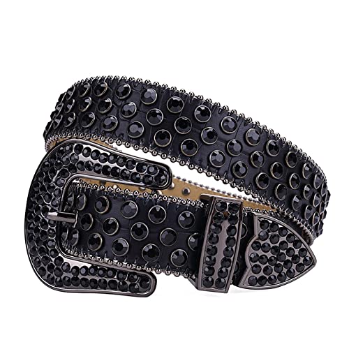 Ceinture Diamant Cristal au Design Punk Cuir et Strass Sombre