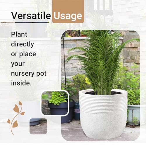 Image of Kuber Industries 2 Pcs Roto Mould German Polymer 20-Inch Extra Large Big Size Flower Pot | Indoor /Outdoor Tree Gamla Planter for Resorts, Hotels, Terrace & Garden | Marble Sunshine - White