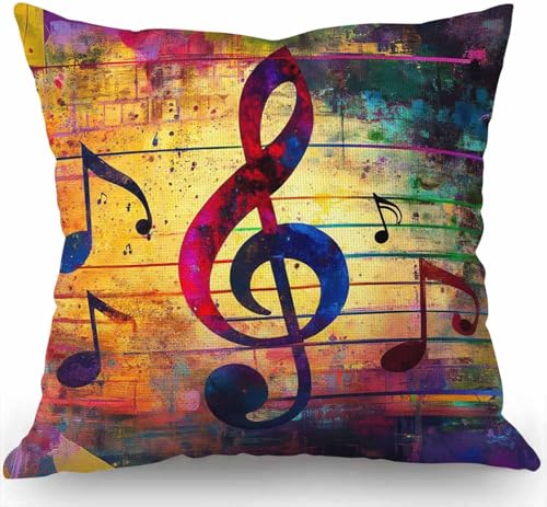 Swono Throw Pillow Cover Colorful Collage with Music Notes and The Violin Clef Decorative Pillow Cases Home Decor Square 18x18 Inches Pillowcases