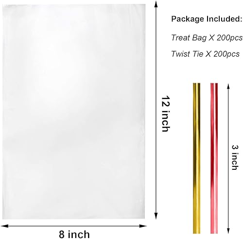 Miniatura 2 de Morepack Bolsas de celofán, 200 bolsas de regalo de celofán transparente con lazos giratorios (8 x 12 pulgadas)