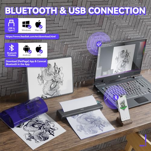 PeriPage P90 Wireless Tattoo Stencil Printer, Thermal Tattoo Machine with 5pcs Free Transfer Paper - Ideal for Tattoo Artists & Enthusiasts - Compatible with Smartphone & PC & Pad - Image 3