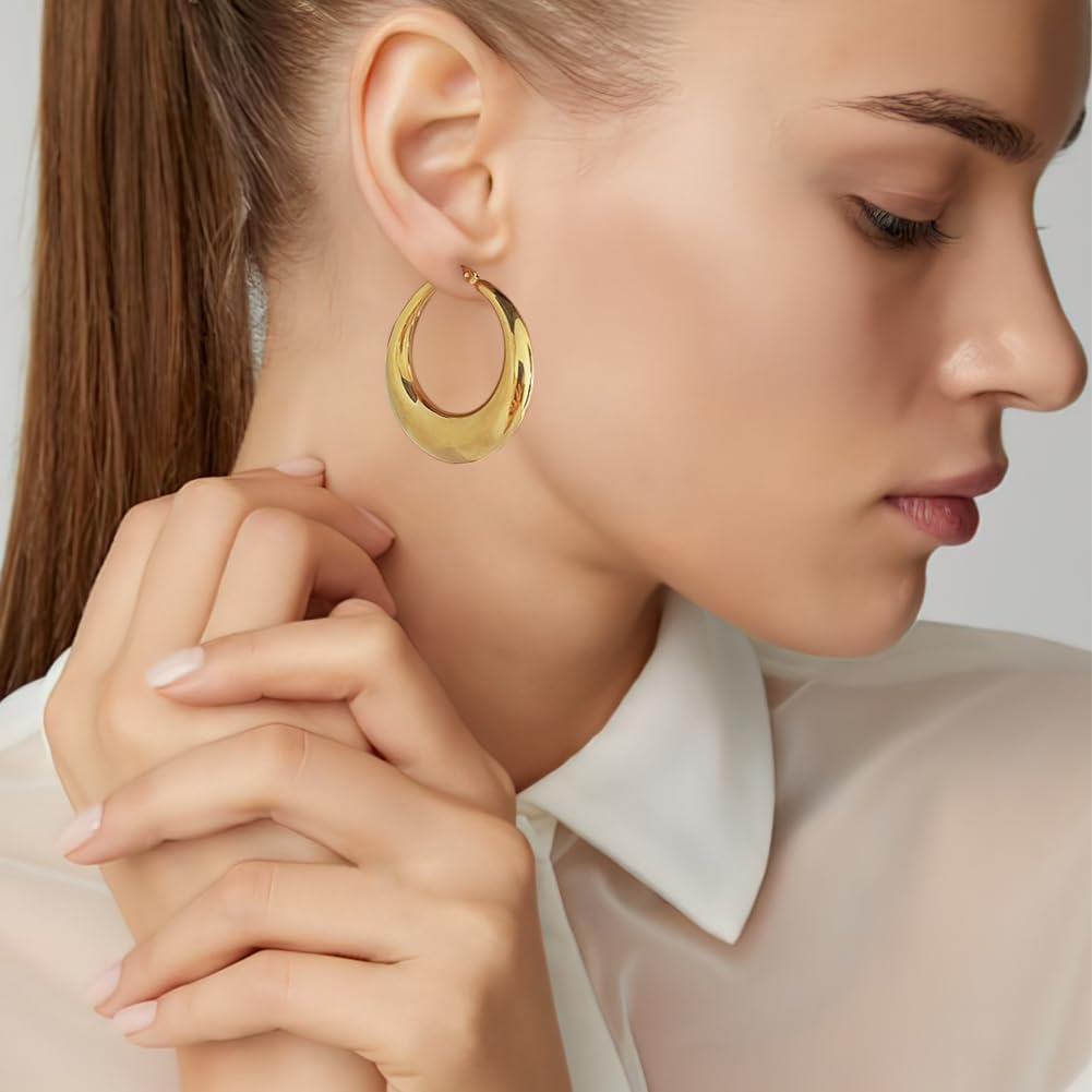 Gold Chunky Statement Hoop Earrings for Women 14k Trendy Hoop Huggie Earrings Lightweight Hoop Earrings Hypoallergenic Hoop Earrings Jewelry - Image 3