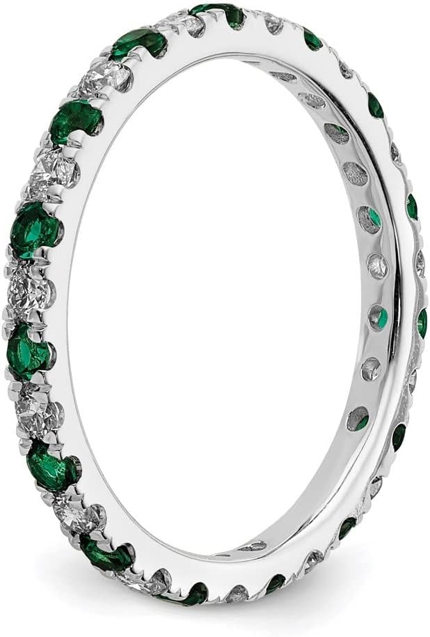 Diamond2Deal 14k White Gold Lab Grown Diamond and Emerald Eternity Engagement Wedding Band Ring
