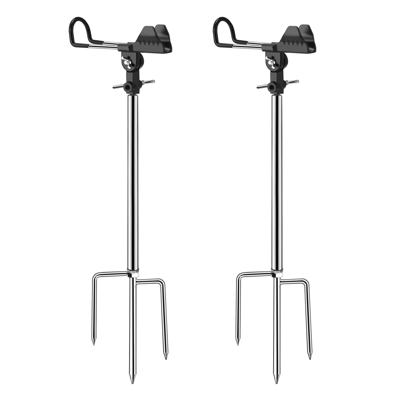 AVCMOTO 2 Pcs Fishing Rod Holder, 360 Degree Adjustable Fishing Pole Holders for Ground, Multifunctional Stainless Steel Beach Fishing Rod Holder Fishing Gifts for Men (Black)