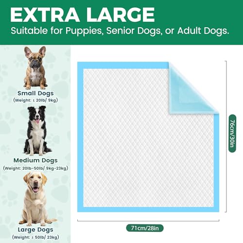 Image of Dog Pee Pads Extra Large 28 inchx 30 inch 100 Count, Puppy Pads XL 100 Pack Leak-Proof XLarge Pee Pads for Dogs, Super Absorbent & Quick-Dry Disposable Pet Potty Training Pads for Dogs, Puppies, Doggy